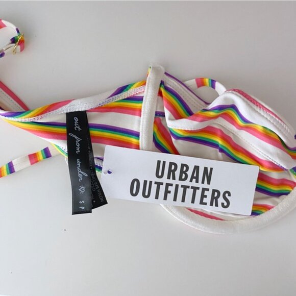 Urban Outfitters Out From Under Ivy Printed Retro Rainbow Stripe Bikini Top New - Picture 10 of 12